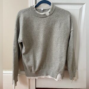 Cozy Grey Crewneck Sweater - White Detail on Collar and Cuffs